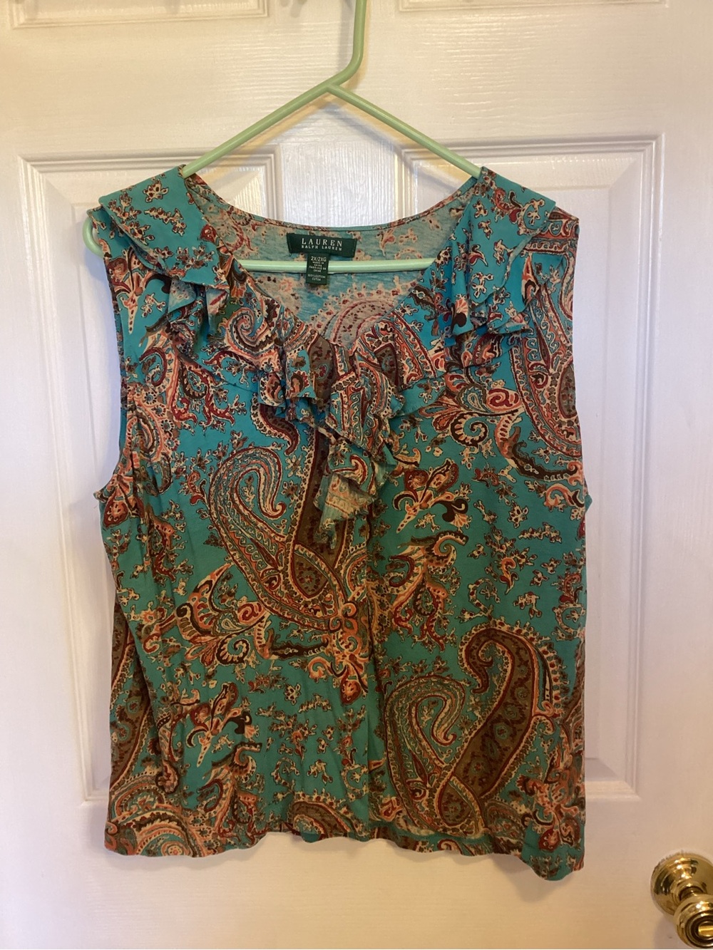 Ralph Lauren Teal Paisley Ruffle Sleeveless Camisole